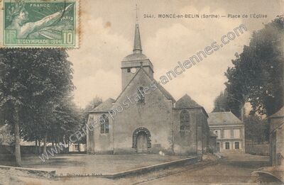 Carte postale ancienne Place de l'Église — Moncé-en-Belin (Sarthe)