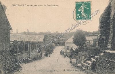 Carte postale ancienne Arrivée route de Coudrecieux — Montaillé (Sarthe)