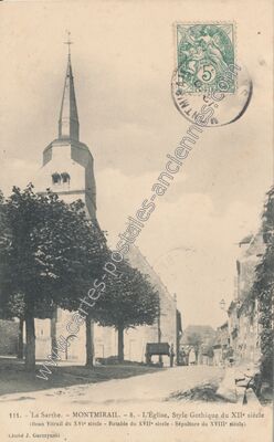 Carte postale ancienne L'Église, Style Gothique du XIIe siècle (Beau Vitrail du XVIe siècle — Montmirail (Sarthe)