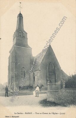 Carte postale ancienne Tour et Chevet de l'Eglise — Rahay (Sarthe)