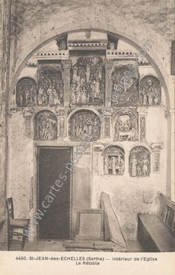 Carte postale ancienne Intérieur de l'Eglise Le Rétable — Saint-Jean-des-Échelles (Sarthe)