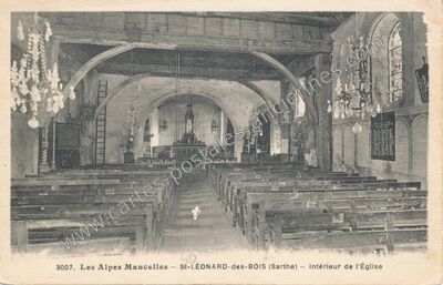Carte postale ancienne Les Alpes Mancelles — Intérieur de l'Église — Saint-Léonard-des-Bois (Sarthe)