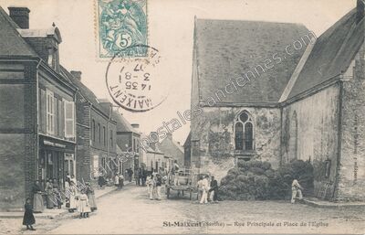 Carte postale ancienne Rue Principale et Place de l'Eglise — Saint-Maixent (Sarthe)