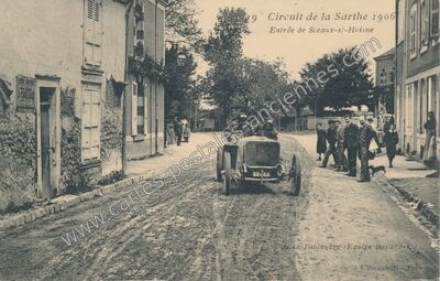 Carte postale ancienne Circuit de la Sarthe 1906 — Sceaux-sur-Huisne (Sarthe)