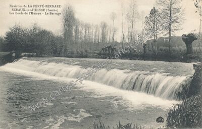 Carte postale ancienne Les Bords de l'Huisne - Le Barrage — Sceaux-sur-Huisne (Sarthe)