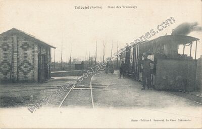 Carte postale ancienne Gare des Tramways — Teloché (Sarthe)