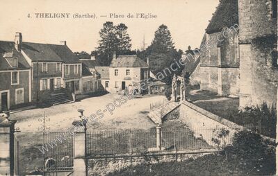 Carte postale ancienne Place de l'Eglise — Théligny (Sarthe)