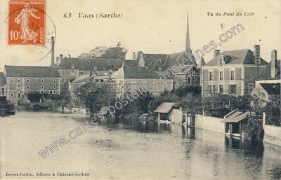 Carte postale ancienne Vu du Pont du Loir — Vaas (Sarthe)