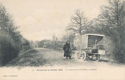 Carte postale ancienne Circuit de la Sarthe 1906. - La route entre St-Calais et Berfay — Vibraye (Sarthe)