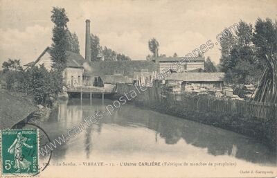 Carte postale ancienne L'Usine CARLIÈRE (Fabrique de manches de parapluies) — Vibraye (Sarthe)