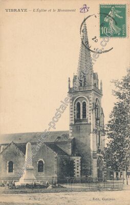 Carte postale ancienne L'Église et le Monument — Vibraye (Sarthe)
