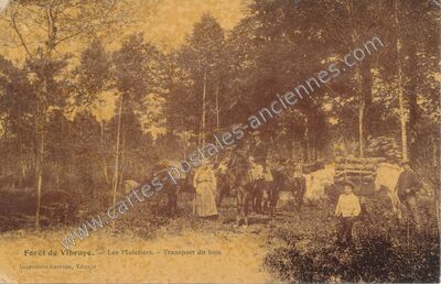 Carte postale ancienne Forêt de Vibraye. - Les Muletiers. - Transport du bois — Vibraye (Sarthe)