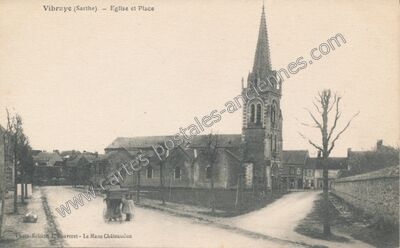 Carte postale ancienne Eglise et Place — Vibraye (Sarthe)