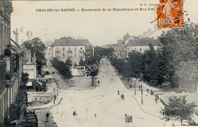 Carte postale ancienne Boulevard de la République et Rue d'Autun — Chalon-sur-Saône (Saône-et-Loire)