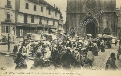 Carte postale ancienne Le Marché de la Place Saint-Vincent — Chalon-sur-Saône (Saône-et-Loire)