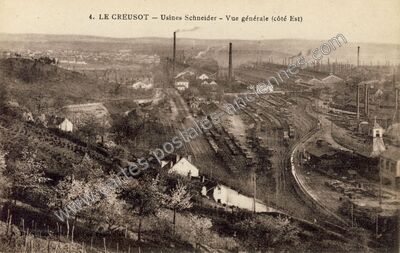 Carte postale ancienne Usines Schneider - Vue générale (côté Est) — Le Creusot (Saône-et-Loire)