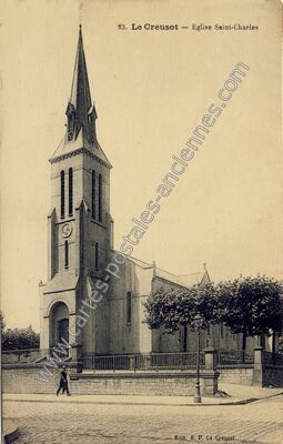 Carte postale ancienne Eglise Saint-Charles — Le Creusot (Saône-et-Loire)
