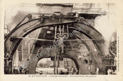 Carte postale ancienne Usines Schneider - Marteau-Pilon (100 tonnes) — Le Creusot (Saône-et-Loire)