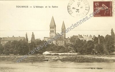 Carte postale ancienne L'Abbaye et la Saône — Tournus (Saône-et-Loire)