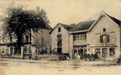 Carte postale ancienne Hôtel Vinsencros, Épicerie Mercerie — Corre (Haute-Saône)