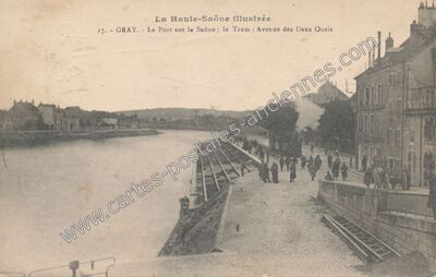 Carte postale ancienne Le Port sur la Saône ; le Tram ; Avenue des Deux Quais — Gray (Haute-Saône)