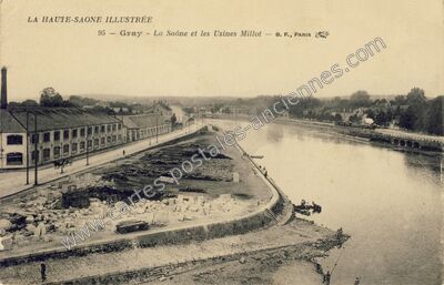 Carte postale ancienne La Saône et les Usines Millot — Gray (Haute-Saône)