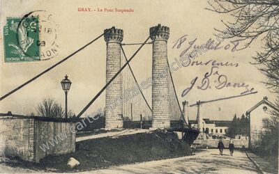 Carte postale ancienne Le Pont Suspendu — Gray (Haute-Saône)