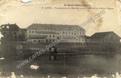 Carte postale ancienne Vue générale du Quartier prise à côté de la rivière L Ognon — Lure (Haute-Saône)