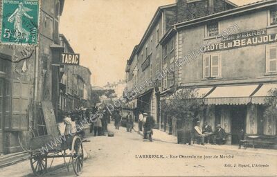 Carte postale ancienne Rue Centrale un jour de Marché — L'Arbresle (Rhône)