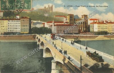 Carte postale ancienne Pont Tilsitt et coteau de Fourvière — Lyon (Rhône)