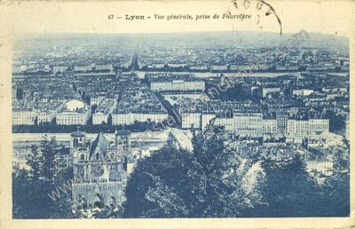 Carte postale ancienne Vue générale, prise de Fourvière — Lyon (Rhône)