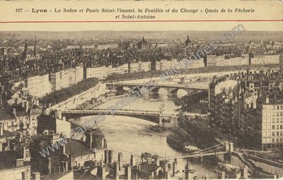 Carte postale ancienne La Saône et Ponts Saint-Vincent. la Feuillée et du Change — Lyon (Rhône)