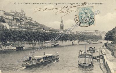 Carte postale ancienne Quai Fulchiron - Eglise St-Georges et Coteau de Fourvière — Lyon (Rhône)