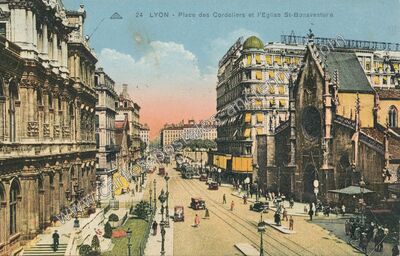 Carte postale ancienne Place des Cordeliers et l'Eglise St-Bonaventure — Lyon (Rhône)