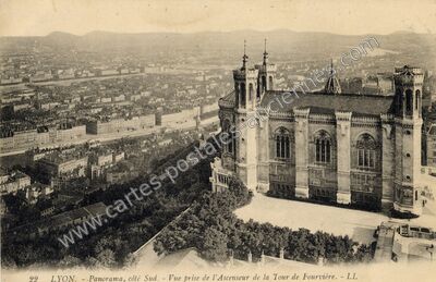 Carte postale ancienne Panorama, côté Sud. - Vue prise de l'Ascenseur de la Tour de Fourvière — Lyon (Rhône)