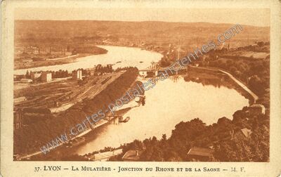 Carte postale ancienne La Mulatière — Jonction du Rhône et de la Saône — Lyon (Rhône)