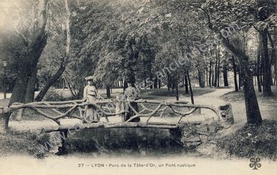 Carte postale ancienne Parc de la Tête-d'Or, un Pont rustique — Lyon (Rhône)