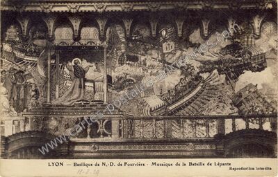 Carte postale ancienne Basilique de N.-D. de Fourvière - Mosaïque de la Bataille de Lépante — Lyon (Rhône)