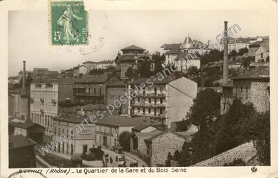 Carte postale ancienne Le Quartier de la Gare et du Bois Seiné — Thizy (Rhône)