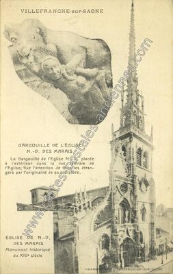 Carte postale ancienne Gargouille et église N.-D. des Marais — Villefranche-sur-Saône (Rhône)