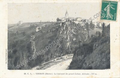 Carte postale ancienne Le tournant du grand rocher. Altitude : 757 m — Yzeron (Rhône)