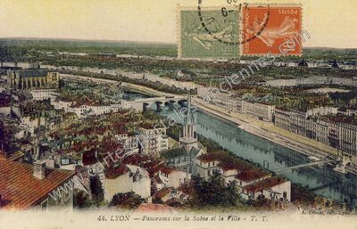 Carte postale ancienne Panorama sur la Saône et la Ville — Lyon (Rhône)