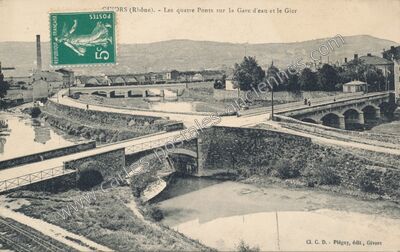 Carte postale ancienne Les quatre Ponts sur la Gare d'eau et le Gier — Givors (Rhône)