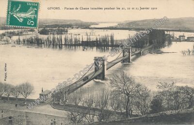 Carte postale ancienne Plaines de Chasse inondées pendant les 21, 22 et 23 Janvier — Givors (Rhône)