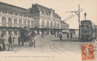 Carte postale ancienne Gare des Brotteaux - La Station des Tramways — Lyon (Rhône)
