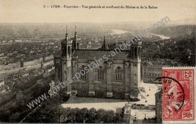 Carte postale ancienne Fourvière - Vue générale et confluent du Rhône et de la Saône — Lyon (Rhône)