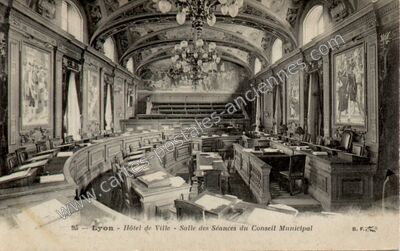 Carte postale ancienne Hôtel de Ville - Salle des Séances du Conseil Municipal — Lyon (Rhône)