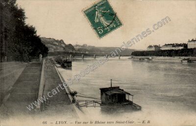 Carte postale ancienne Vue sur le Rhône vers Saint-Clair — Lyon (Rhône)