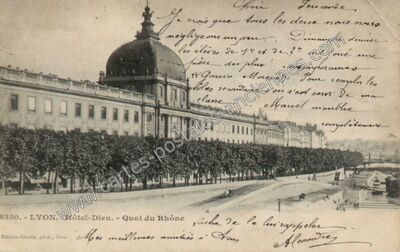 Carte postale ancienne Hôtel-Dieu. - Quai du Rhône — Lyon (Rhône)