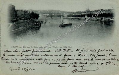 Carte postale ancienne Vue sur la Saône prise du Pont Tilsitt — Lyon (Rhône)
